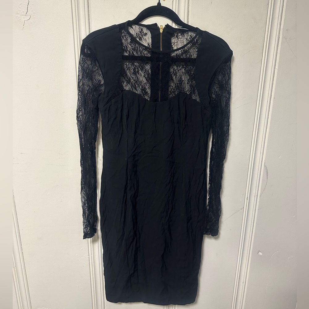French Connection Women's Black Lace long sleeve Dress Size 12
